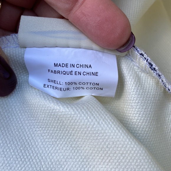 Pottery Barn Kids Ivory and Navy Striped Canvas Tote Bag with "M" - Picture 8 of 13